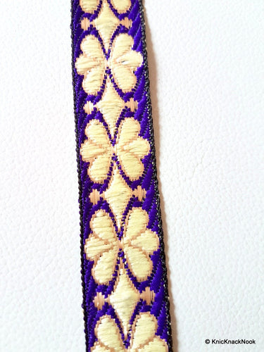 Wholesale Purple And Beige Embroidered Fabric Trim, Jaquard Trim, Approx. 22mm wide